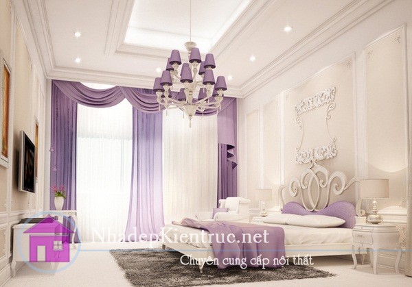 trang trí phòng ngủ màu tím