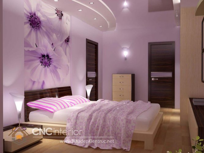 Phòng ngủ màu tím trắng
